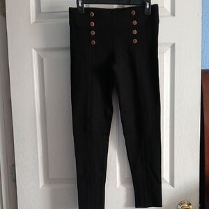 Zara Basic Black Stretch Ponte Leggings with Button Detail